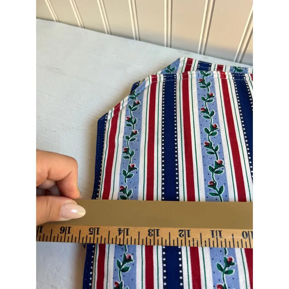 Vintage Handmade Stripes Paisley Printed Red Blue Placemats Set of 4 Cottagecore